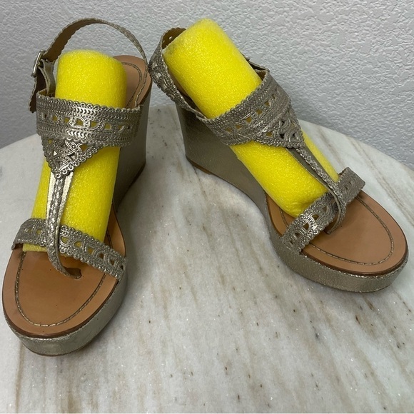 Sigerson Morrison heels gold sz 11 strappy made in Italy - Picture 1 of 12